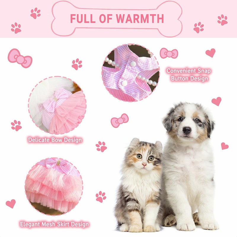 TAPBULL Dog Dresses, Fashion Pet Dog Clothes, Striped Mesh Puppy Dogs Princess Dresses (Pink, X-Small) - Image 3